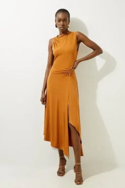 Drapey Crepe Jersey Long Sleeve Maxi Dress