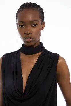 Drapey Crepe Jersey Twist Front Top