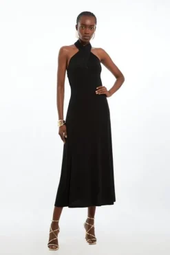 Drapey Jersey Twist Neck Maxi Dress