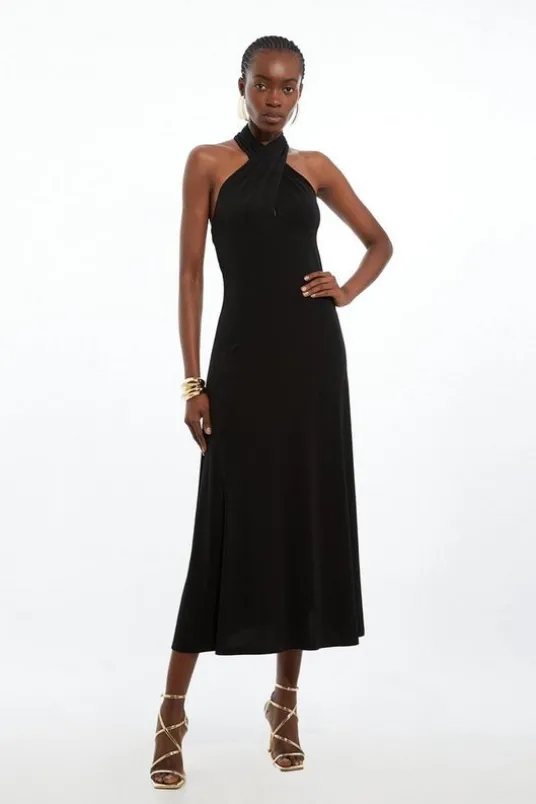 Drapey Jersey Twist Neck Maxi Dress