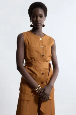 Drapey Polished Twill Utility Buttoned Woven Top