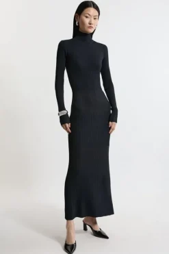 Drapey Ribbed Knit Column Midaxi Dress