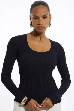 Drapey Ribbed Knit Scoop Neck Top