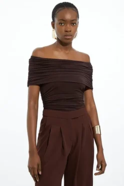 Drapey Slinky Jersey Off The Shoulder Bodysuit