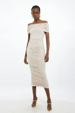 Drapey Slinky Jersey Off The Shoulder Maxi Dress