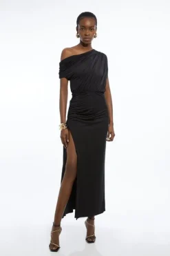 Drapey Slinky Jersey One Shoulder Maxi Dress