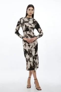 Ecru Floral Keyhole Printed Woven Viscose Midaxi Dress