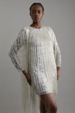 Embellished And Beaded Tassel Woven Mini Dress