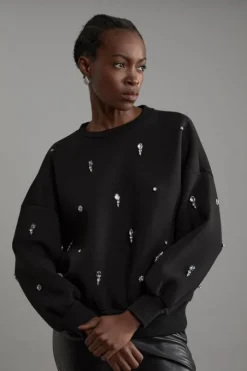 Embellished Balloon Sleeve Scuba Sweatshirt