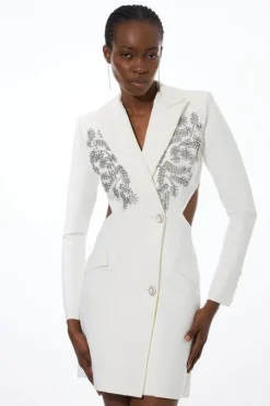 Embellished Figure Form Bandage Cut Out Back Blazer Dress