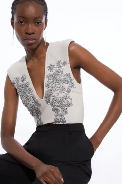 Embellished Figure Form Bandage Knit Top