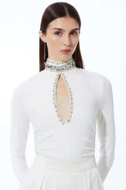 Embellished Jersey Crepe Keyhole Bodysuit