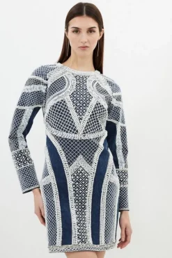 Embellished Pearl Long Sleeve Mini Dress