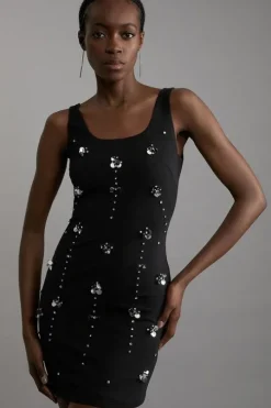 Embellished Stretch Cotton Mini Dress