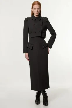 Embellished Tailored Pocket Detail Maxi Skirt