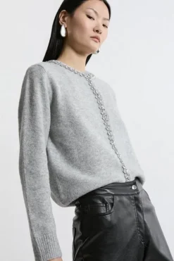 Embellished Trim Cosy Knit Cardigan