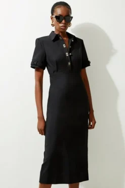 Essential Techno Shirt Sleeve Woven Shirt Dress With Gold Hardware