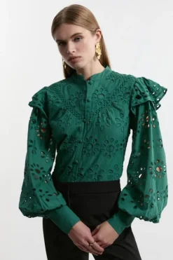 Eyelet Woven Blouse With Guipure Trim