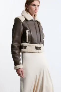 Faux Fur Aviator Crop Jacket