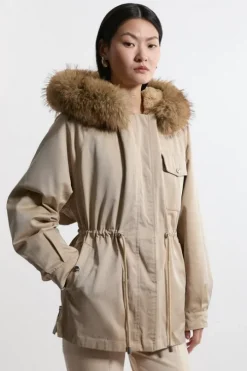 Faux Fur Lined Hooded Parka Coat