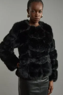 Faux Fur Panelled Long Sleeve Jacket