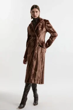 Faux Fur Tailored Single Breasted Midi Coat