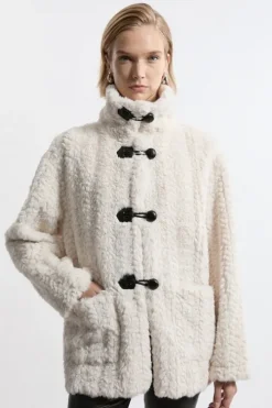 Faux Fur Toggle Fastened Collared Jacket