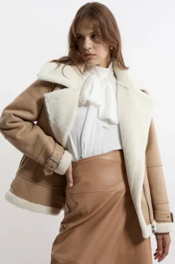 Faux Fur Zipped Longline Moto Jacket