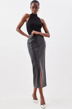 Faux Leather Pencil Maxi Skirt