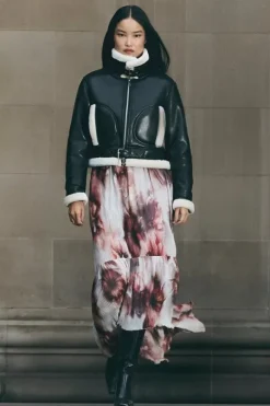 Faux Shearling & Faux Leather Contrast Crop Aviator Jacket