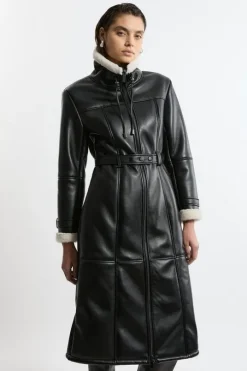 Faux Shearling Aviator Longline Coat