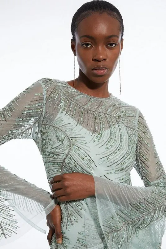 Feather Crystal Embellished Maxi Dress