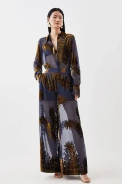 Feather Devore Woven Wide Leg Pants