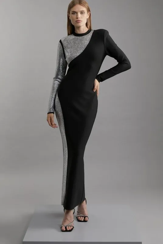 Figure Form Bandage Asymmetric Embellished Maxi Dress