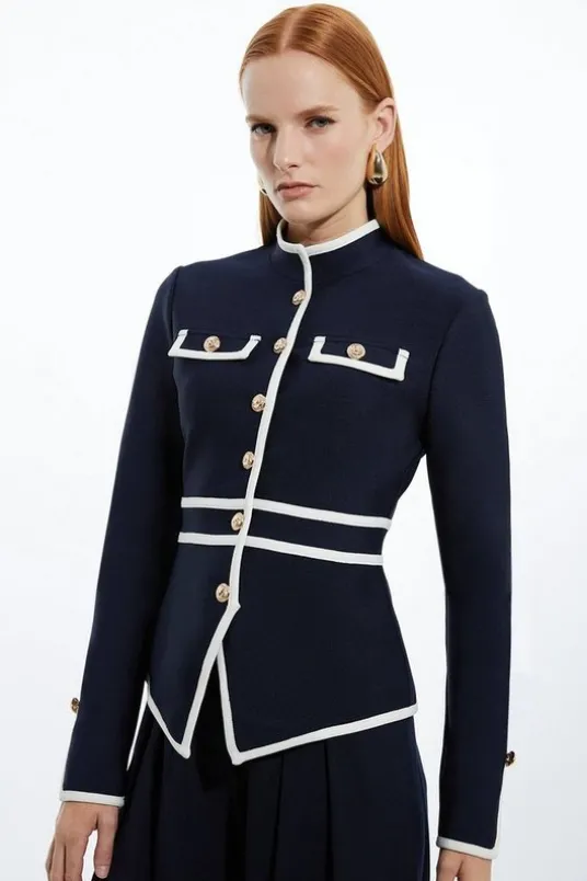 Figure Form Bandage Contrast Piping Jacket