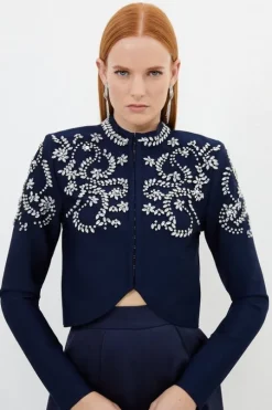 Figure Form Bandage Embellished Knit Jacket