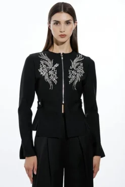 Figure Form Bandage Embellished Piping Knit Jacket
