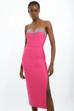 Figure Form Bandage Embellished Corset Style Knit Midi Dress