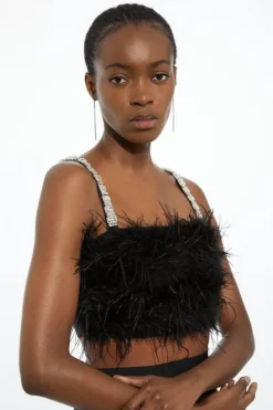 Figure Form Bandage Feather Detail Knit Top