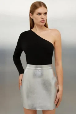 Figure Form Bandage Foiled Knit Mini Skirt