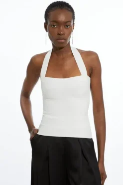 Figure Form Bandage Halter Square Neck Top