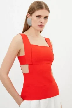 Figure Form Bandage Knit Square Neck Cut Out Top