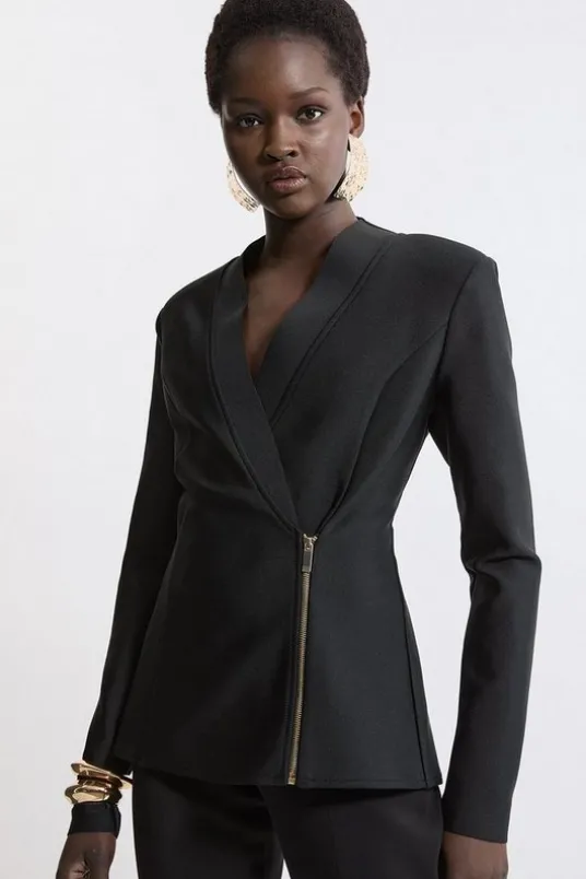 Figure Form Bandage Knit Side Zip Longline Jacket