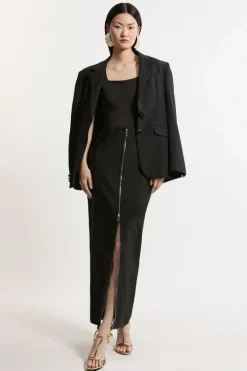 Figure Form Bandage Knit High Waisted Zip Detail Midaxi Skirt