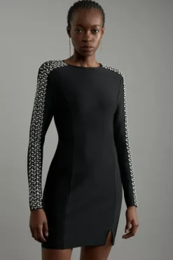 Figure Form Bandage Knit Embellished Mini Dress