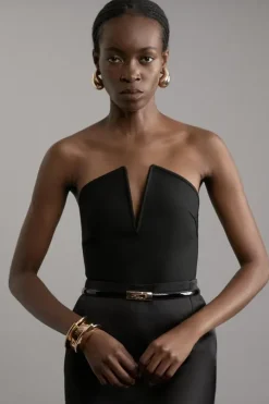 Figure Form Bandage Sharp V Neck Knit Crop Top