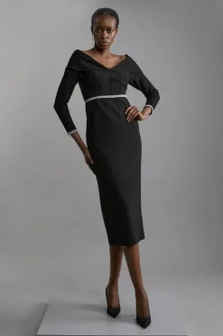 Figure Form Diamante Trim And Power Mesh Midi Dress