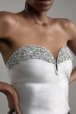 Figure Form Foiled Bandage Crystal Embellished Corset Top