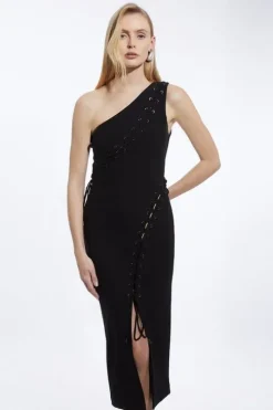 Figure Form One Shoulder Lace Up Woven Midi Dress