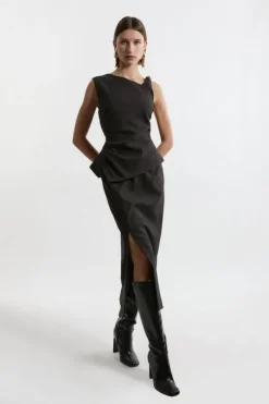 Flannel Asymmetrical Tailored Fitted Maxi Dress